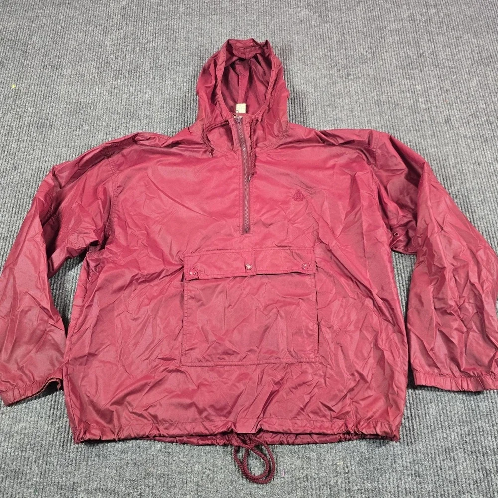 IZOD Jacket Mens XL Red Nylon Hooded Anorak Pullover 1/4 Zip Windbreaker